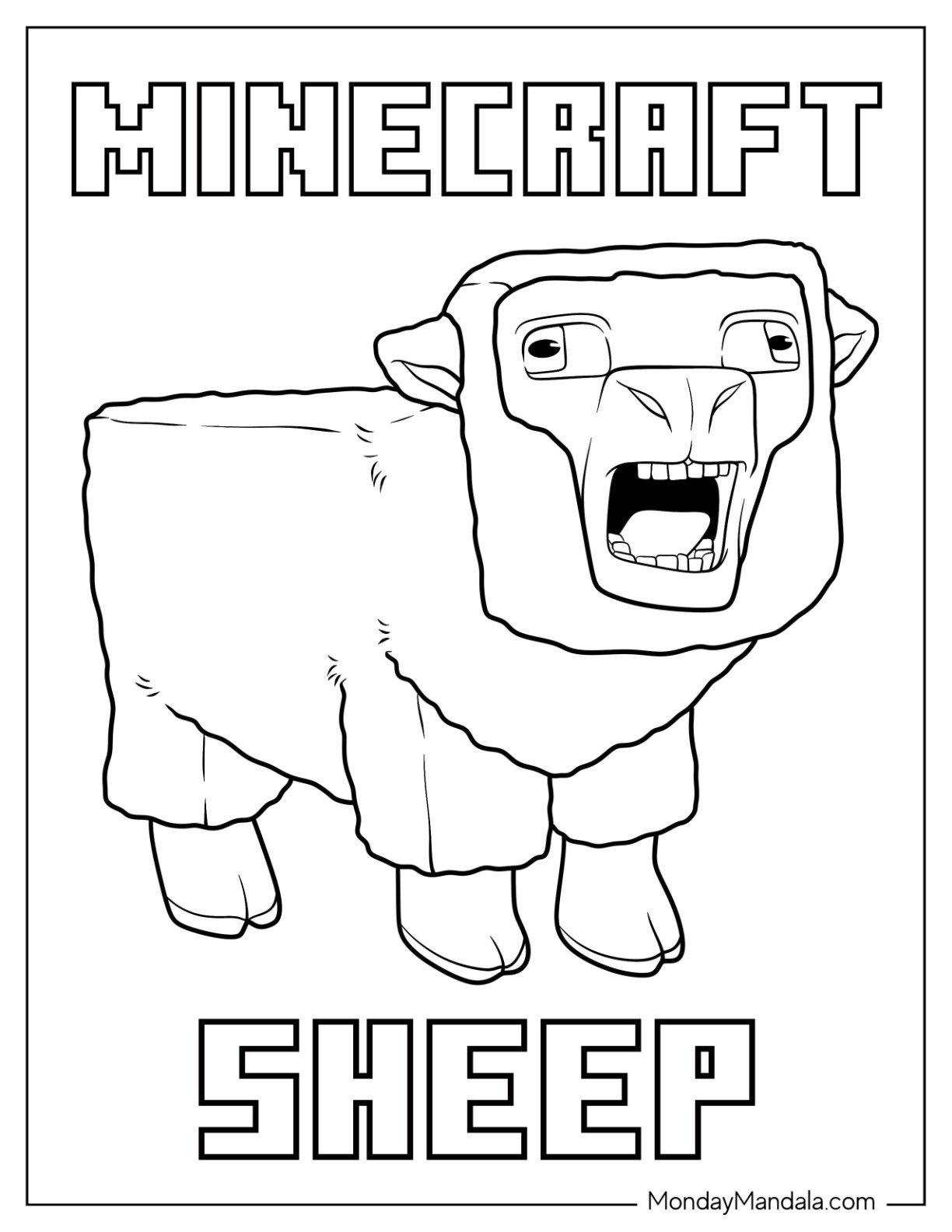 Angry Minecraft Coloring Page Sheep For Kids