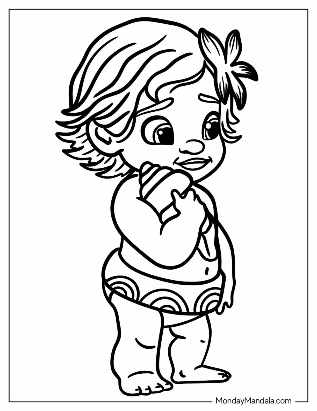 Disney Princess Coloring Page Of Baby Moana Holding Seashell