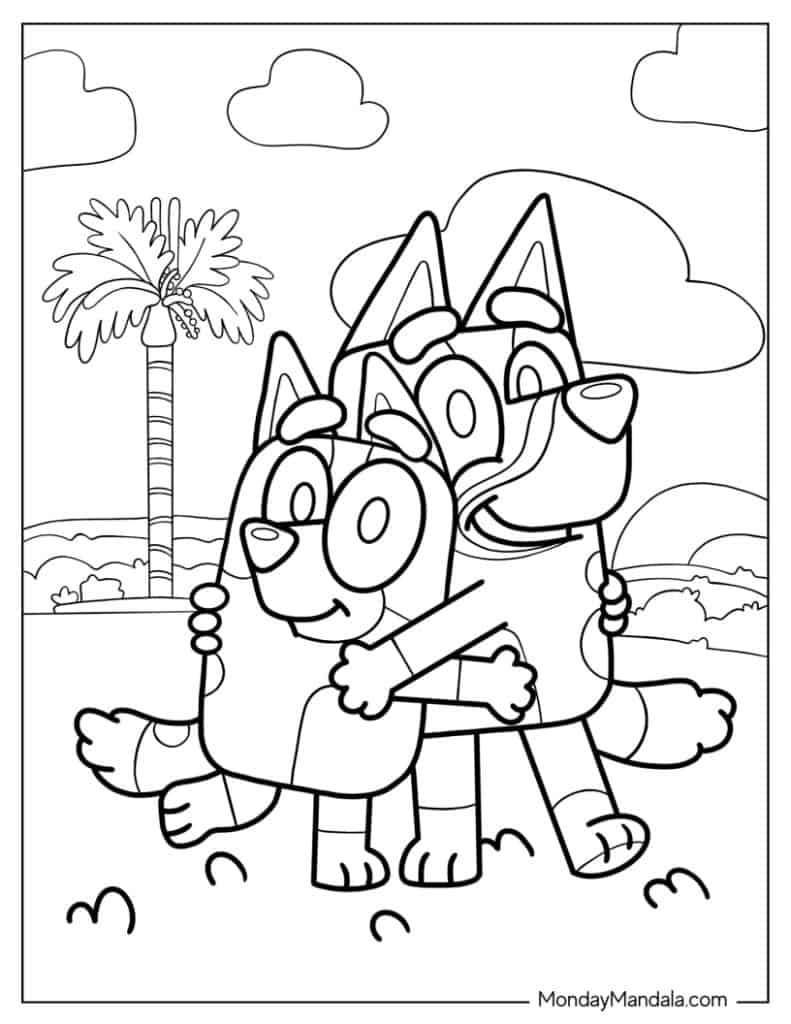 Bluey And Bingo Embracing Coloring Page