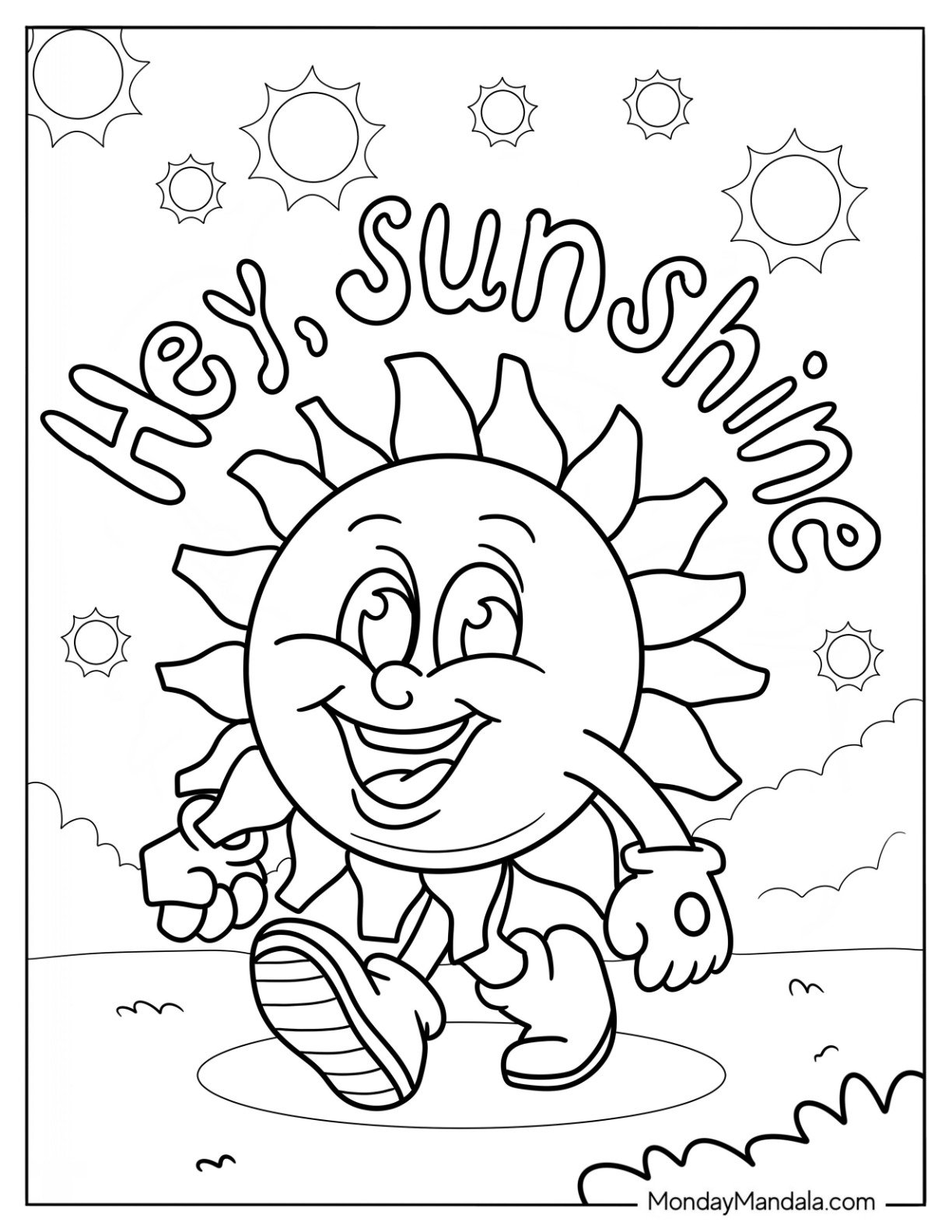 Cheerful Summer Coloring Page Of Sun Walking For Kids