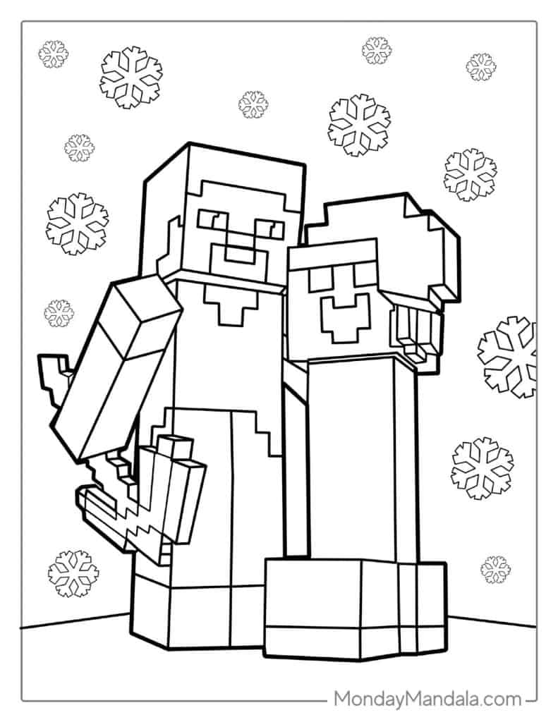 Christmas Themed Minecraft Coloring Page