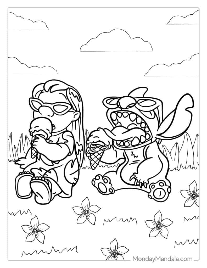 Coloring Page Of Lilo And Stitch Eating Ice Cream