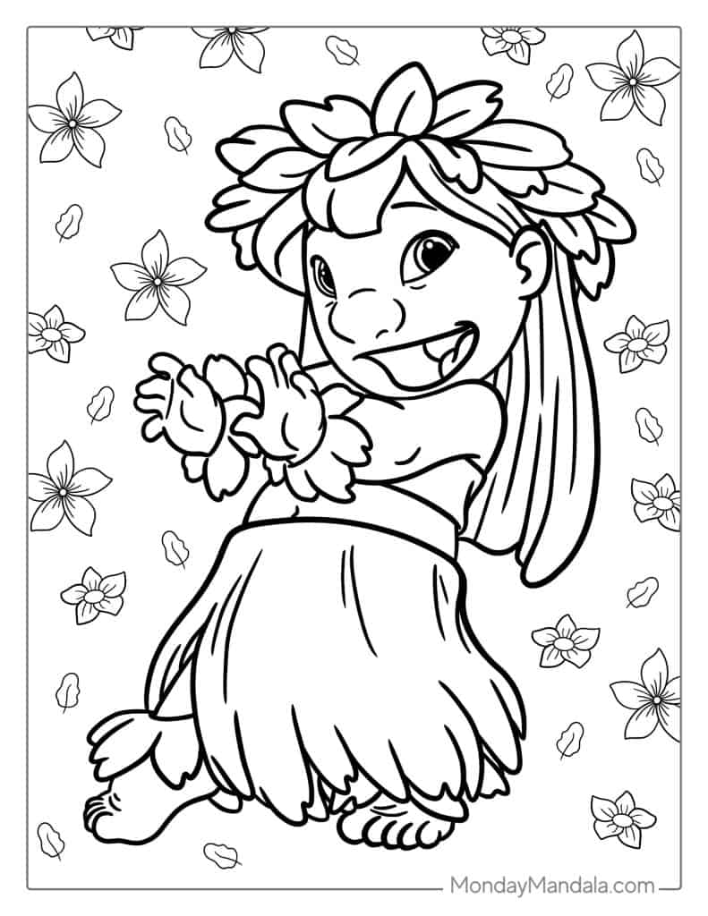 Coloring Page Of Lilo Doing Hula In Grass Skirt