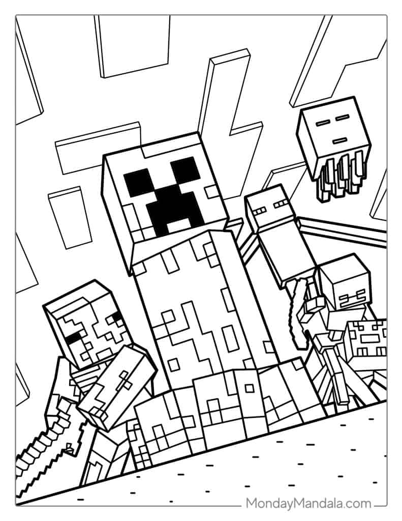 Creeper And Enderman Minecraft Coloring Page