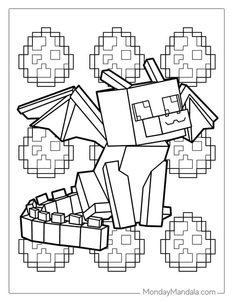 Cute Baby Minecraft Dragon Coloring Sheet