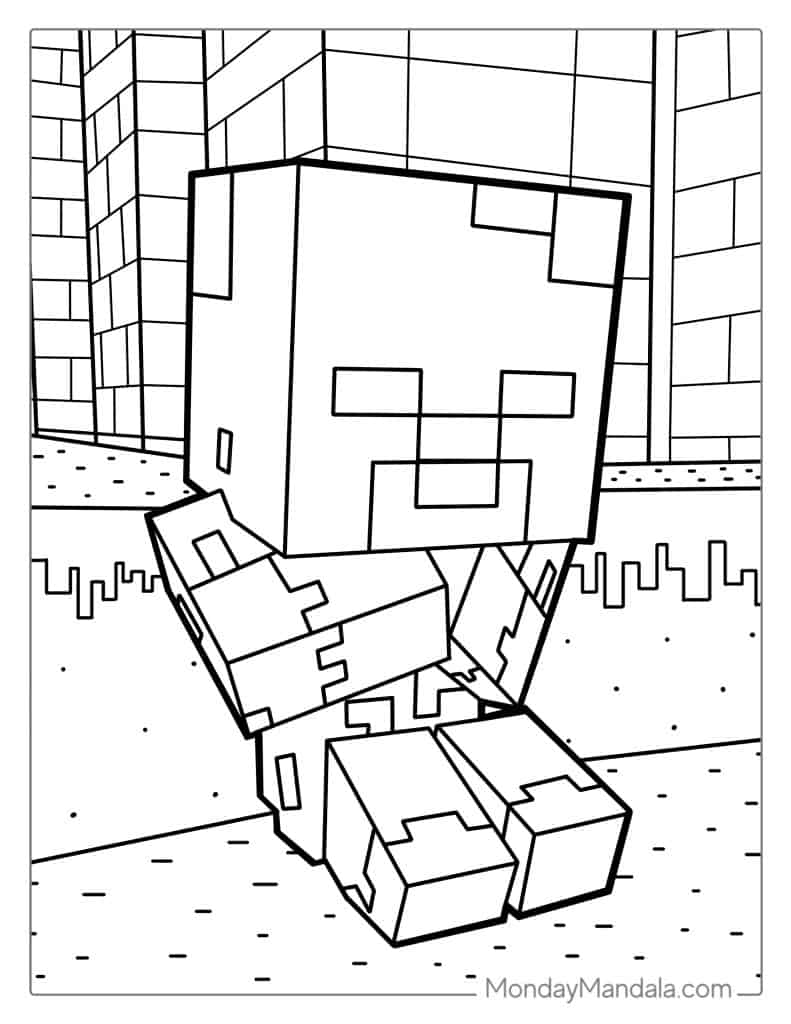Cute Baby Minecraft Zombie Coloring