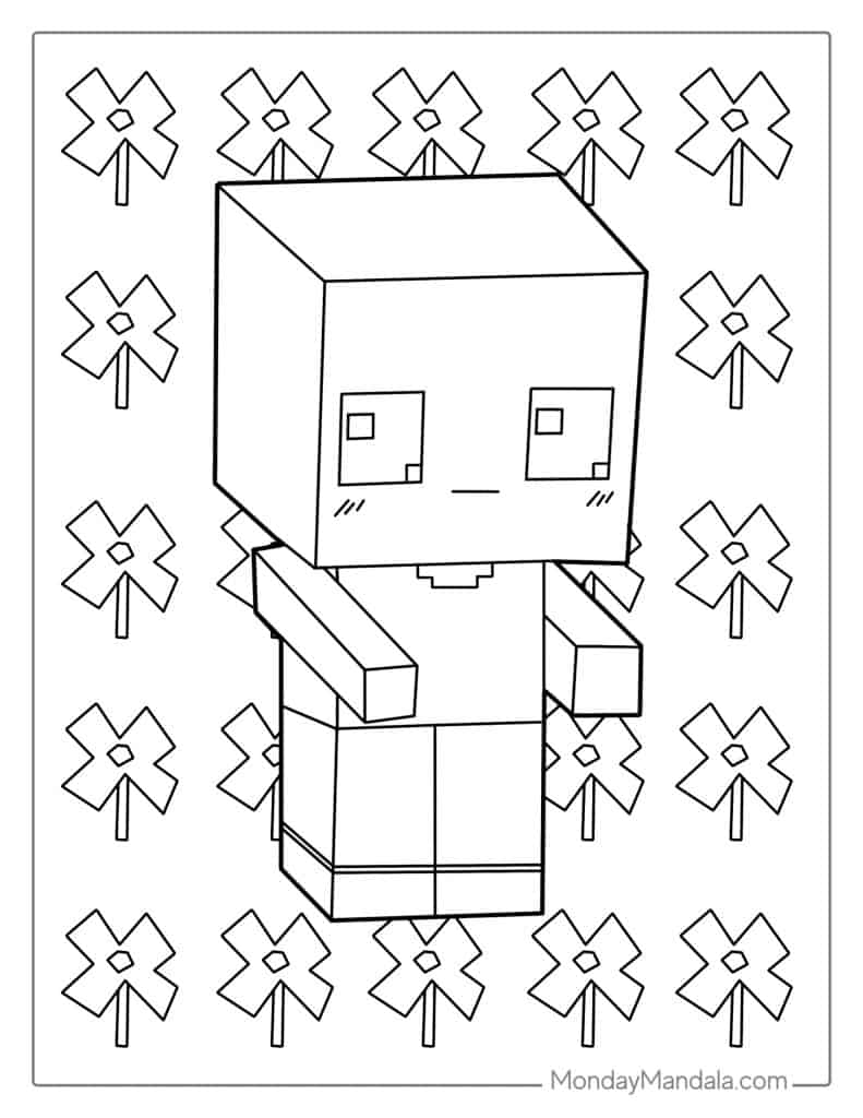 Cute Kawaii Minecraft Steve For Coloring