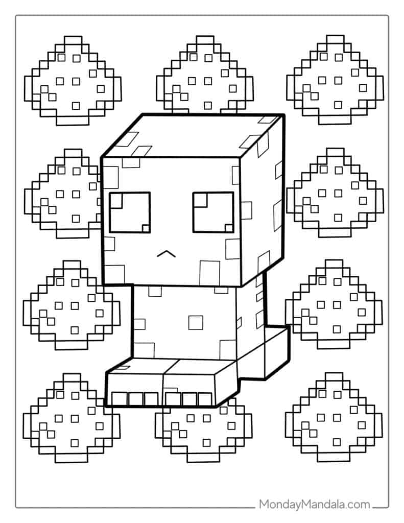 Cute Kawaii Themed Minecraft Creeper Coloring Page