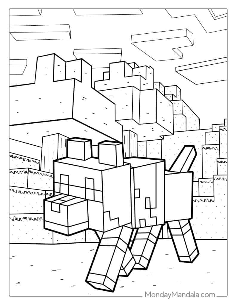 Cute Minecraft Wolf Coloring For Kids