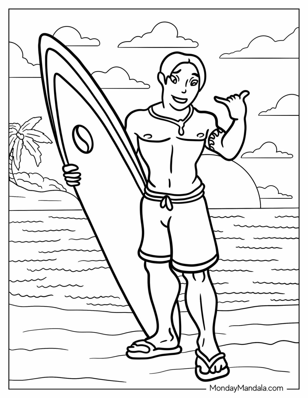 Lilo & Stitch Coloring Page Of David At The Beach With His Surfboard