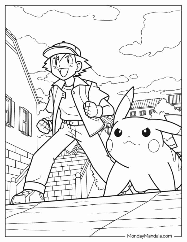 Detailed Coloring Page Of Ash And Pikachu