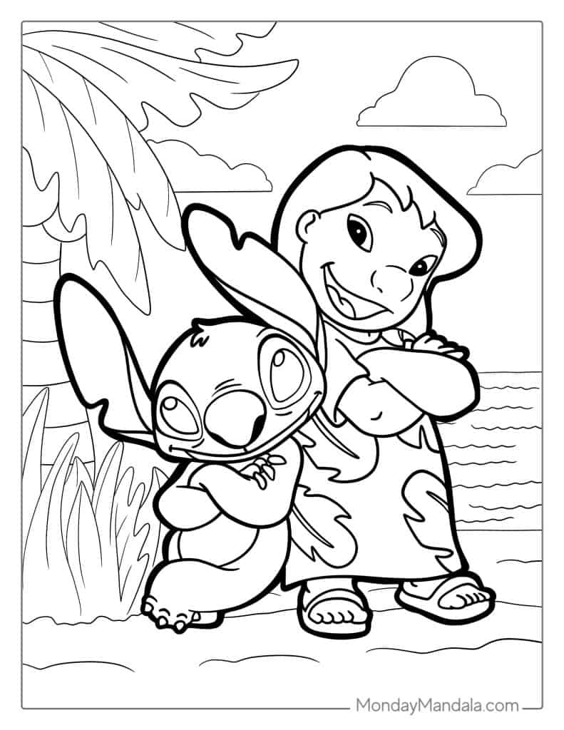 Easy Coloring Page Of Lilo and Stitch For Kids