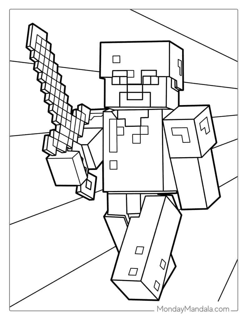 Easy Coloring Page Of Minecraft Steve In Armor
