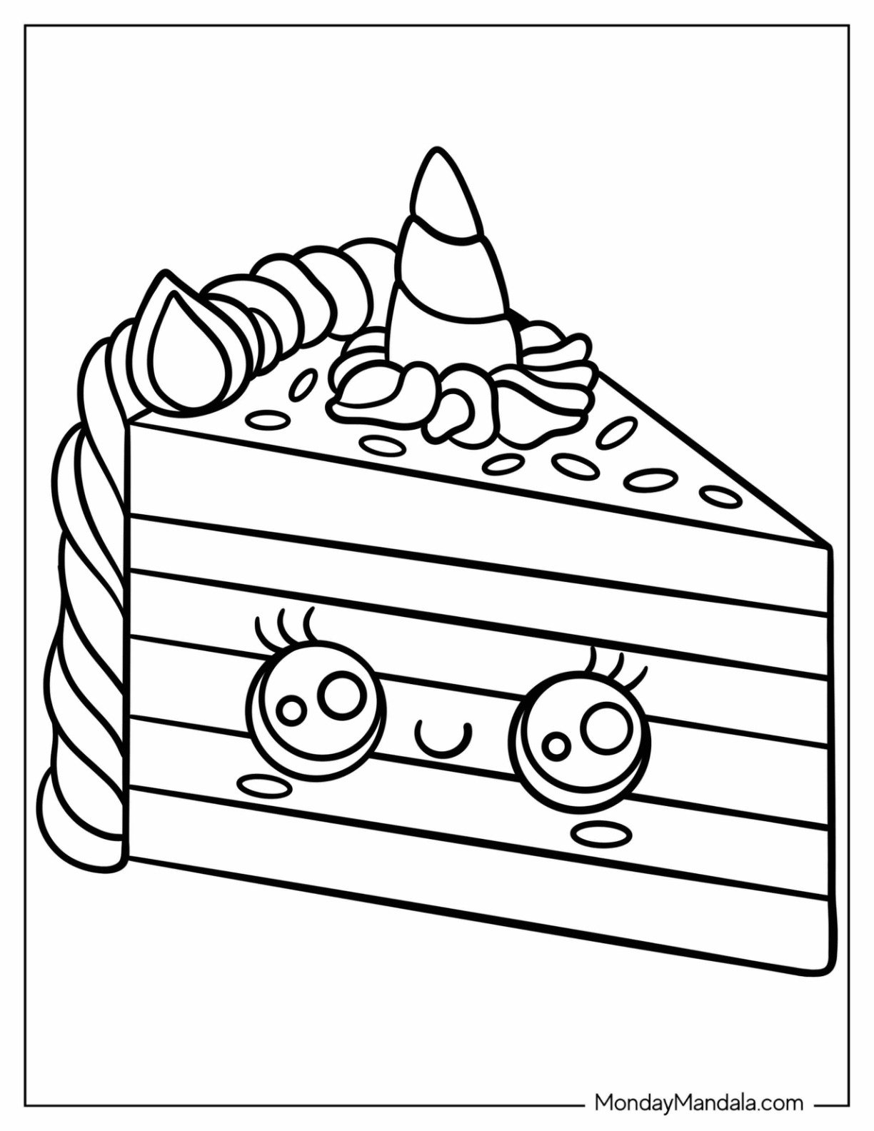 Easy Unicorn Coloring Page Cake Slice For Kids