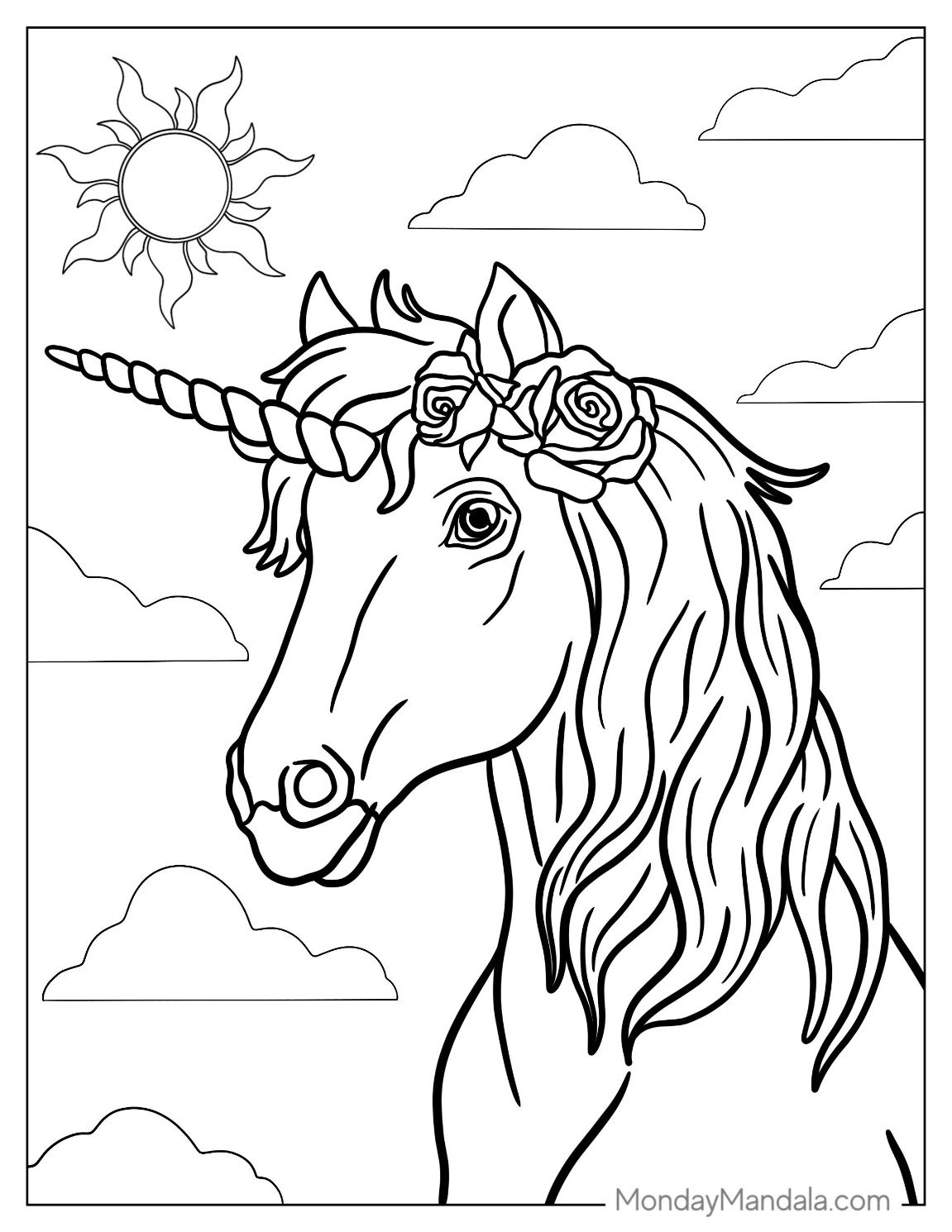 Enchanted Unicorn Coloring Page Head