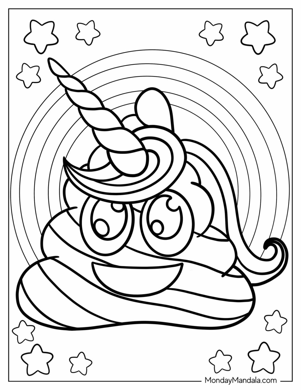 Grinning Unicorn Coloring Page Poop For Kids