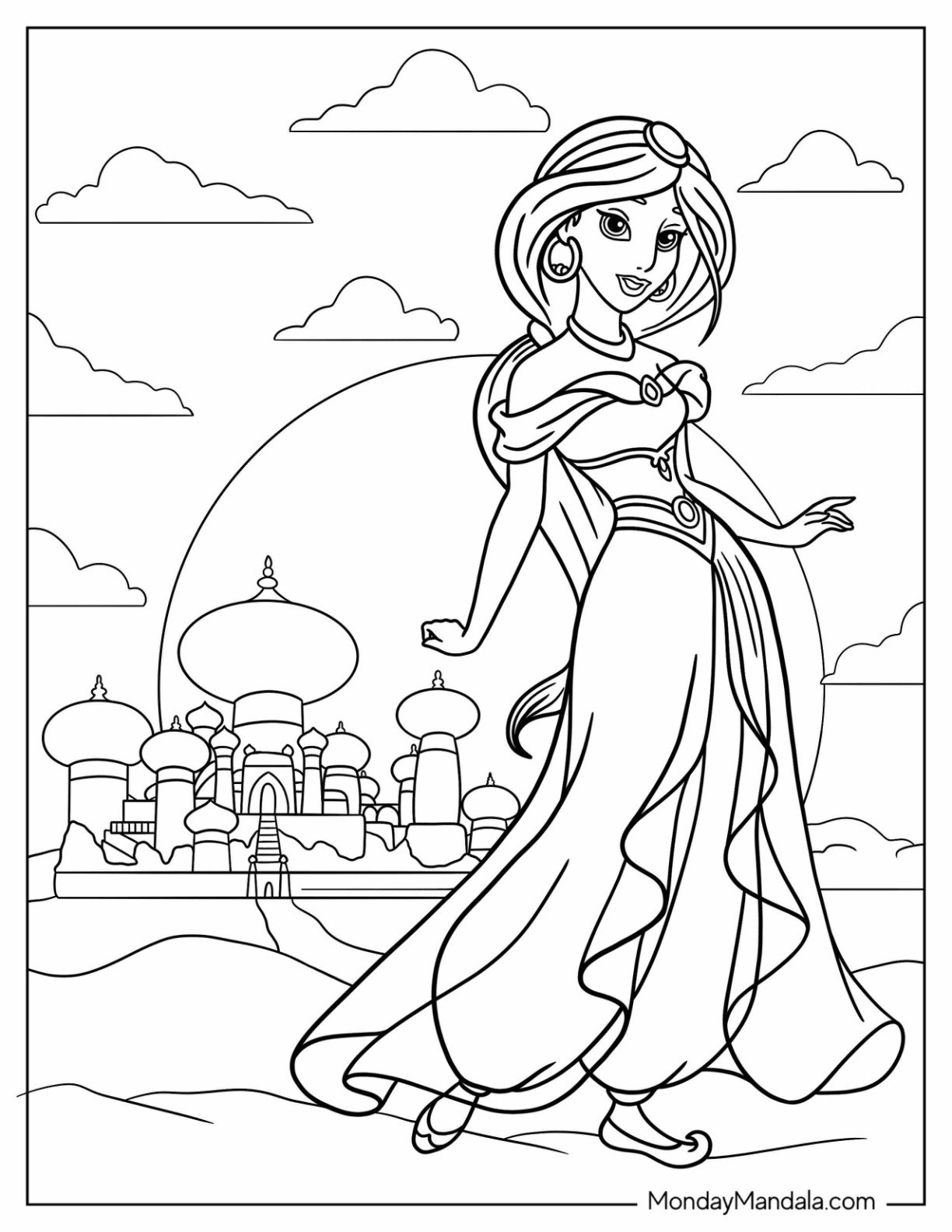 Disney Princess Coloring Page Of Jasmine Outside The Palace