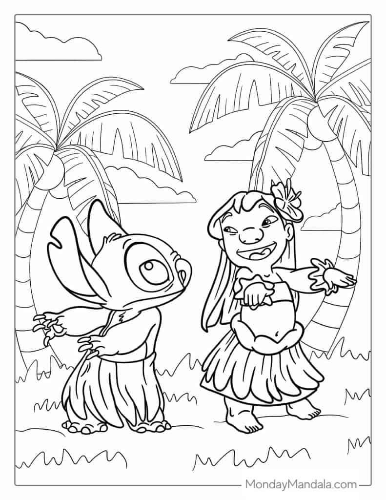 Lilo Showing Stitch How To Hula Dance Coloring Page