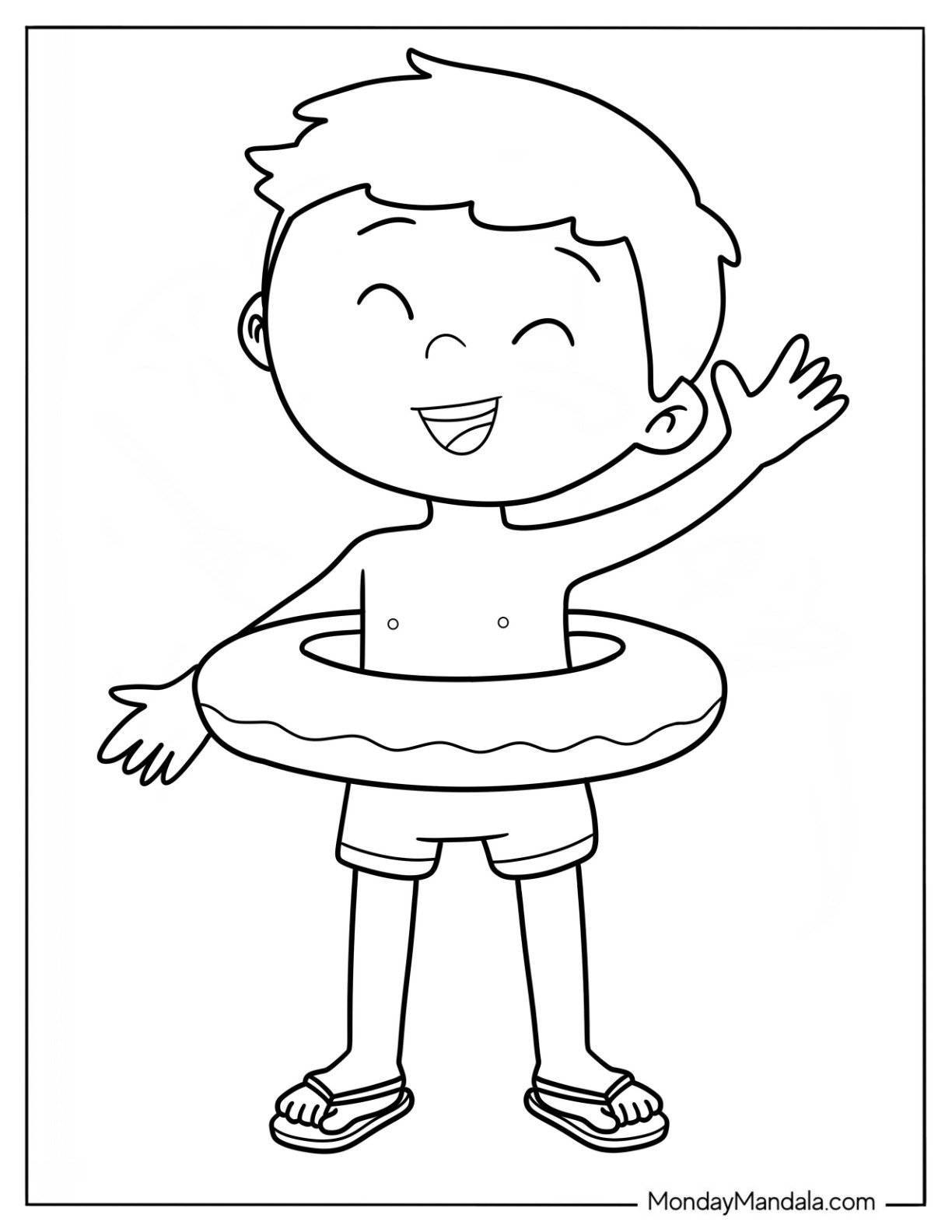 Little Boy With Floatie In The Summer Coloring Page