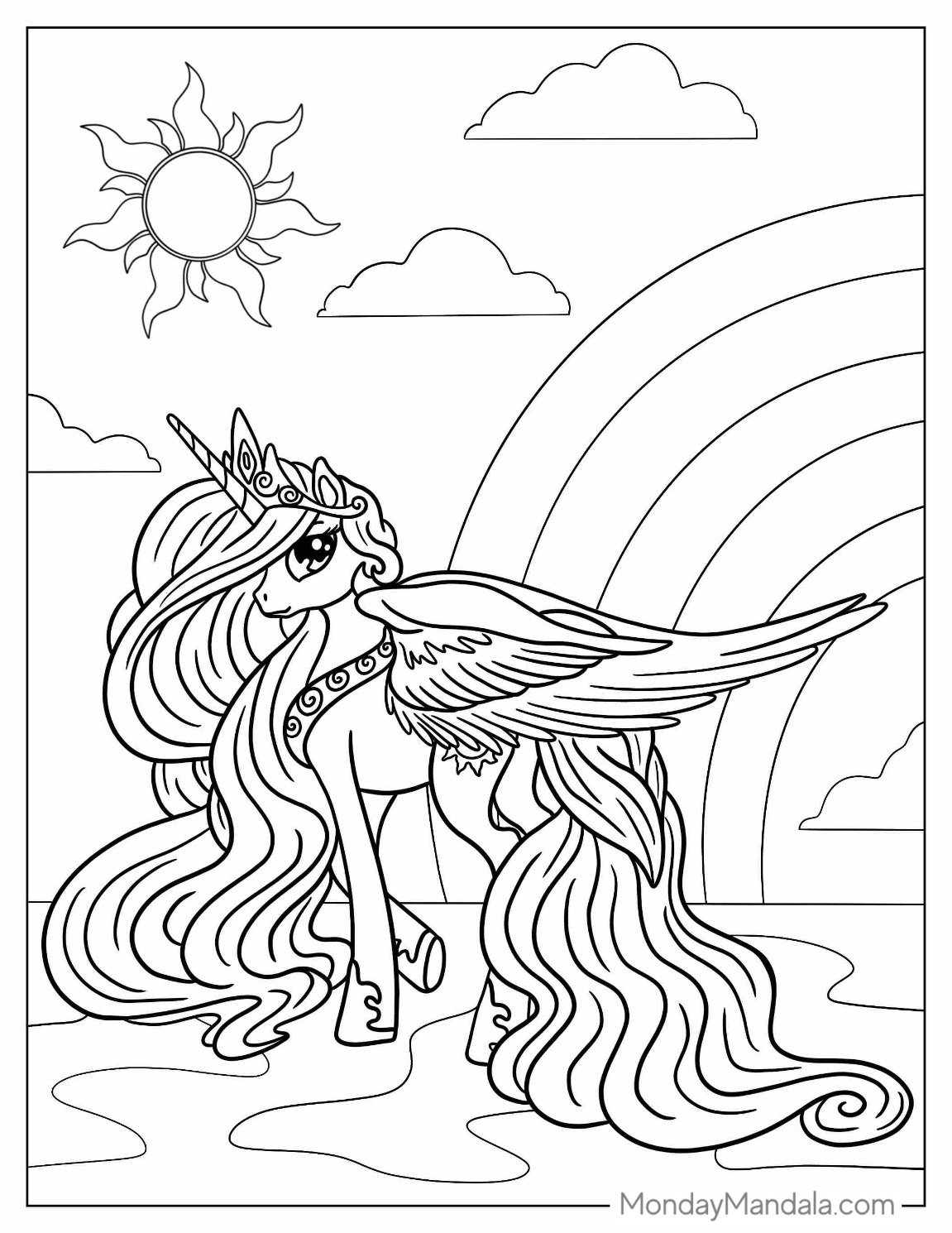 Magical Unicorn Coloring Page Princess With Wings