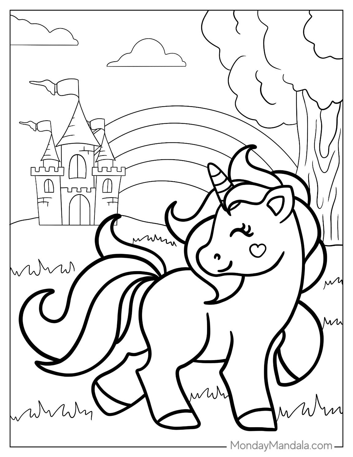 Magical Unicorn Coloring Page With Castle