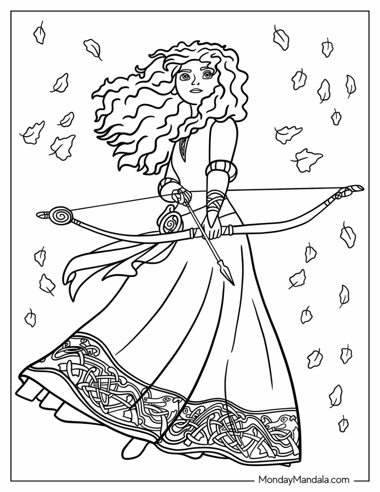 Disney Princess Coloring Page Of Merida Holding Bow And Arrow