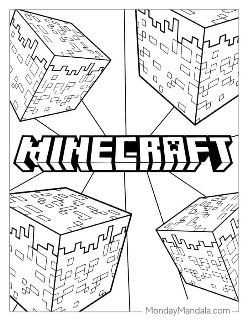 Minecraft Logo With Blocks Coloring Sheet