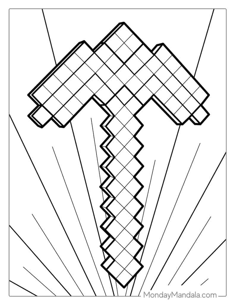 Minecraft Pickaxe Coloring Page For Kids