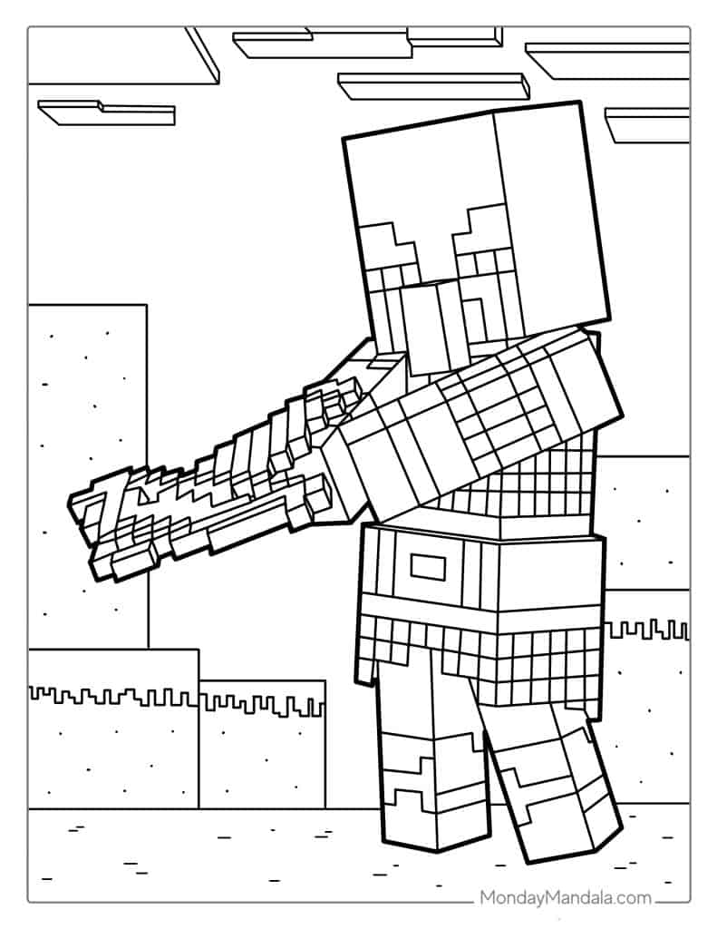 Minecraft Pillager With Bow Coloring Sheet