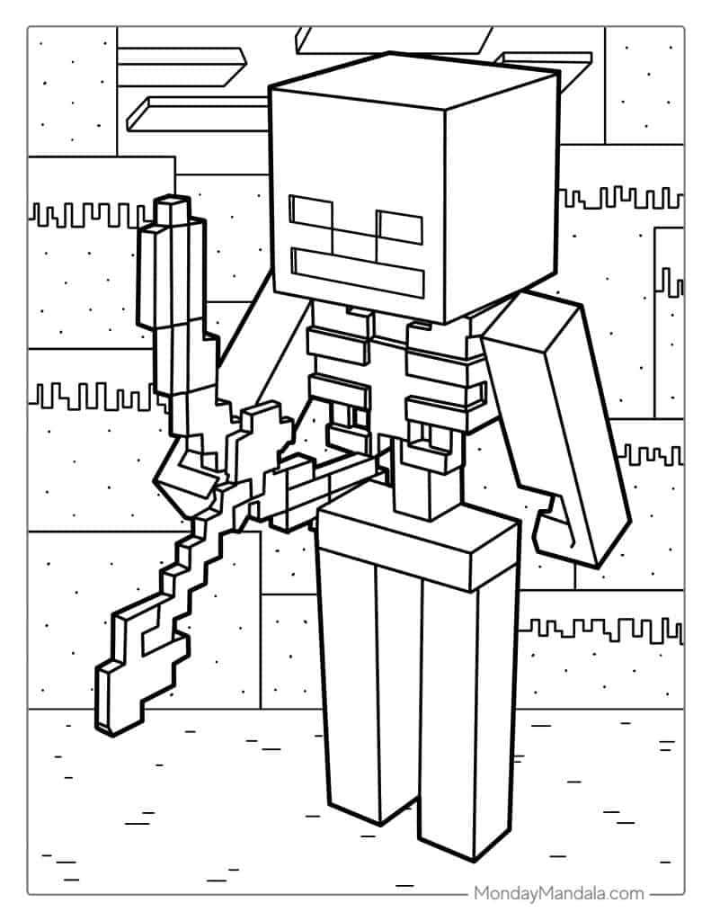 Minecraft Skeleton With Bow And Arrow Coloring Page