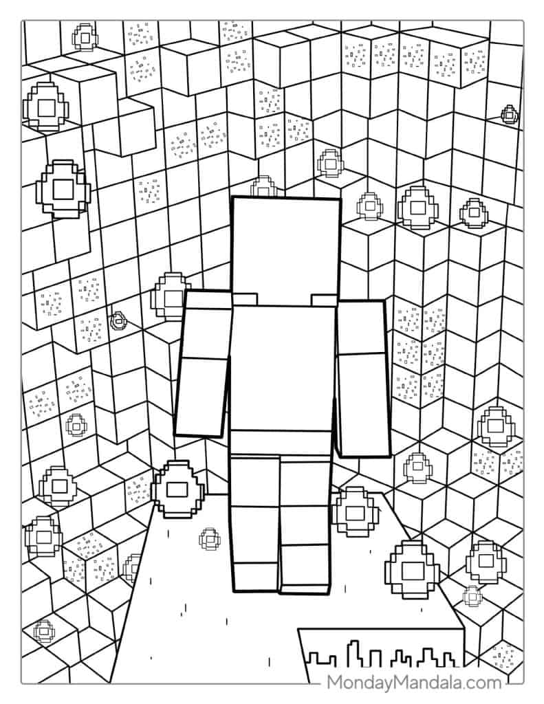 Minecraft Steve In Cave Of Diamonds Coloring Sheet
