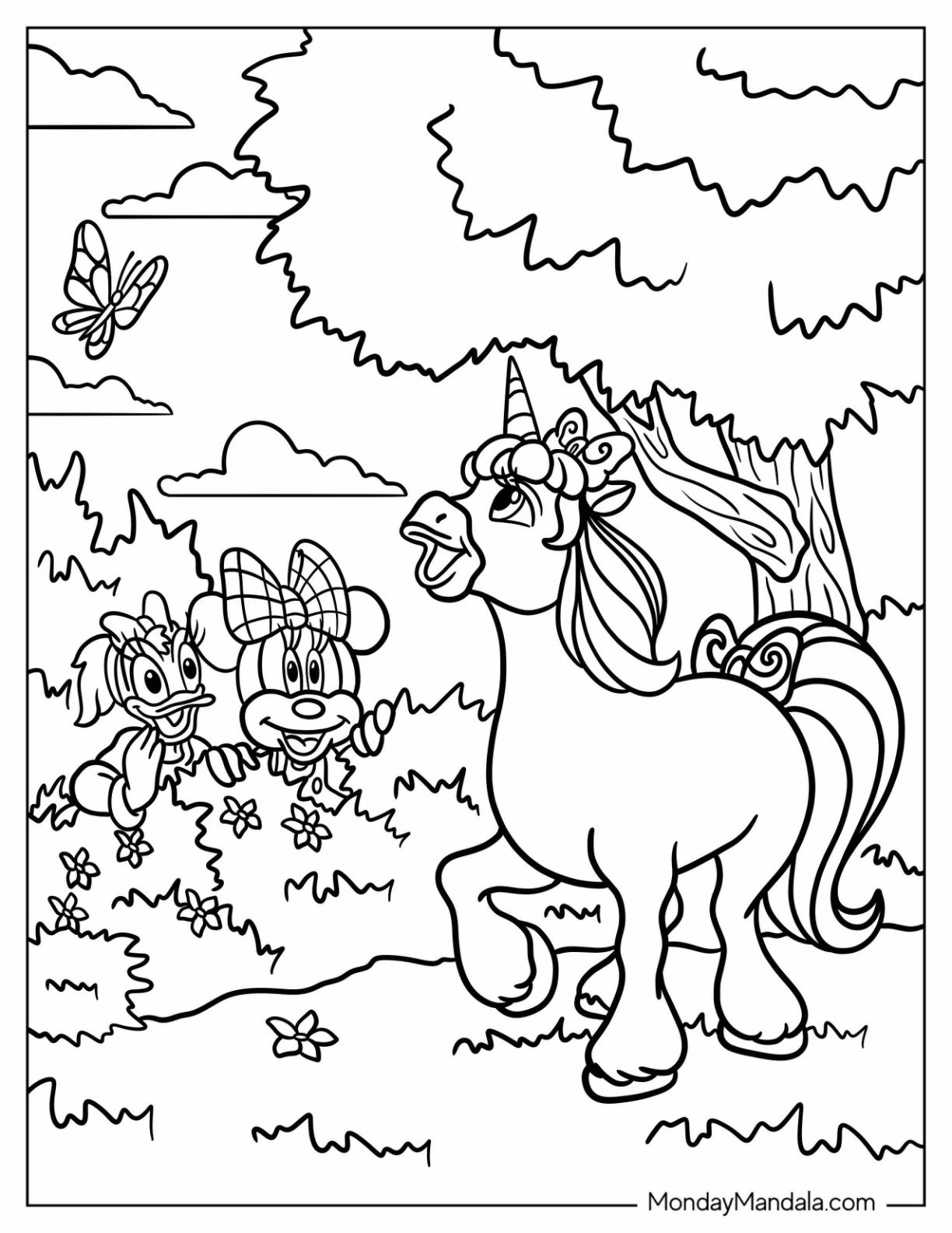 Minnie Mouse And Daisy Duck Spotting A Unicorn Coloring Page