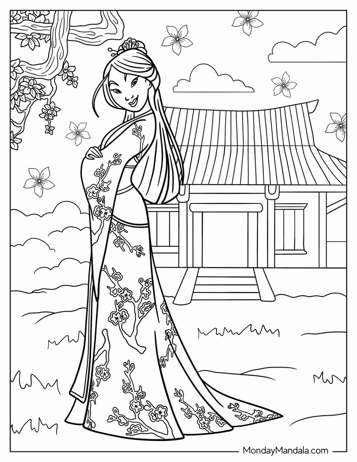 Disney Princess Coloring Page Of Mulan In Her Garden