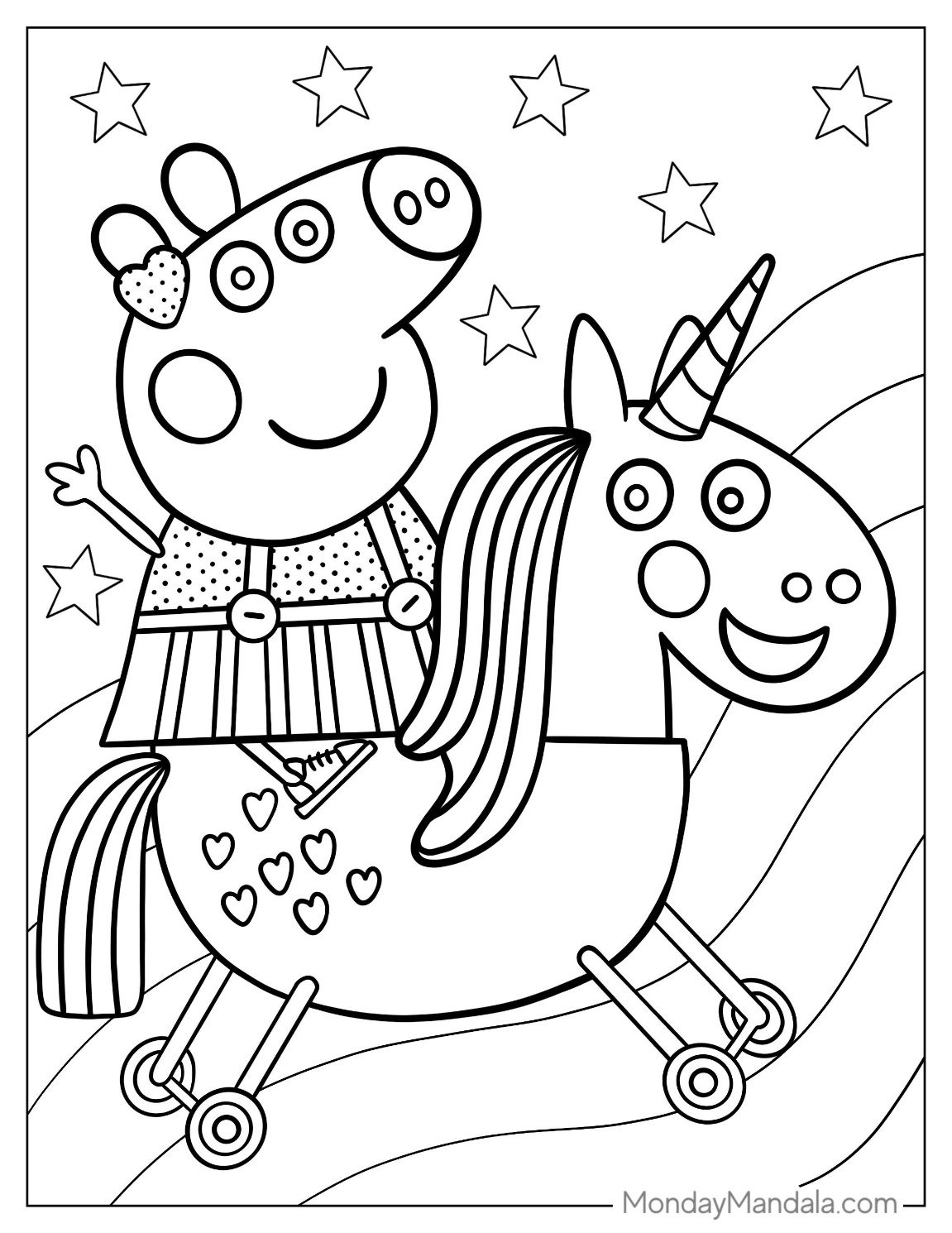 Peppa Pig And Unicorn Coloring Page