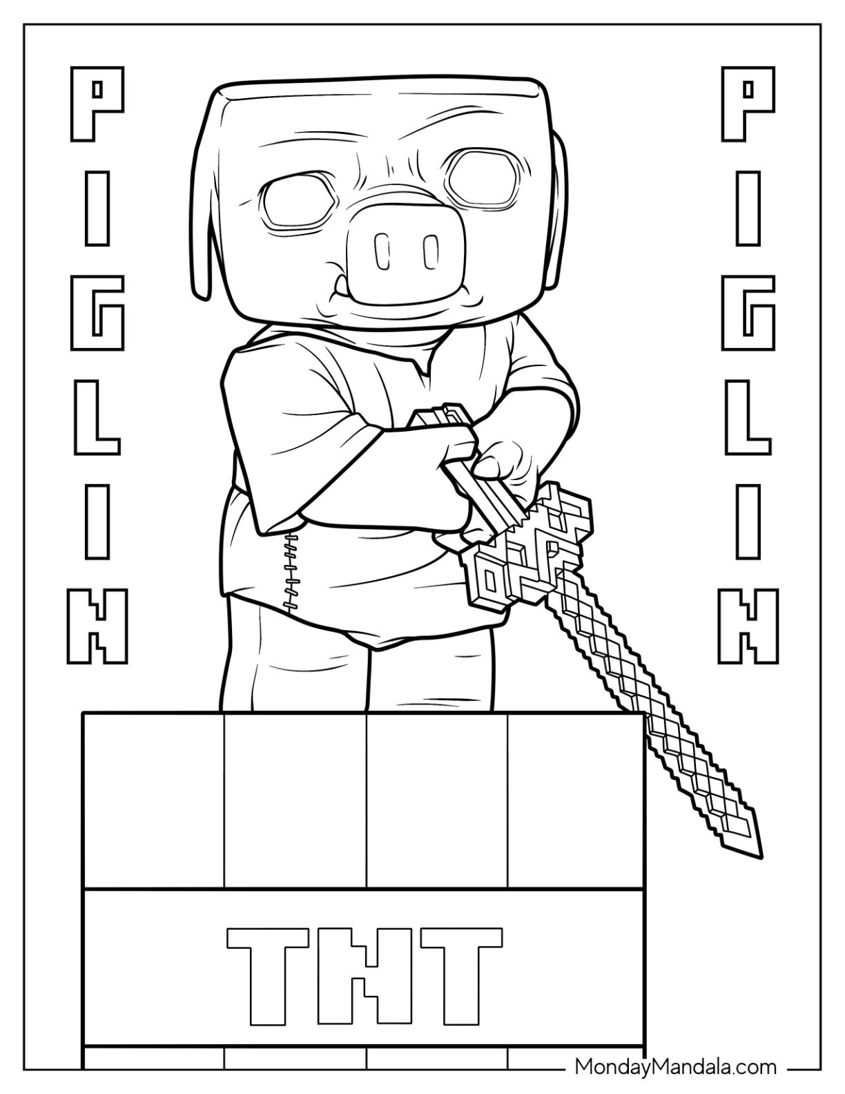 Piglin Holding Sword Standing On TNT Minecraft Movie Coloring Page