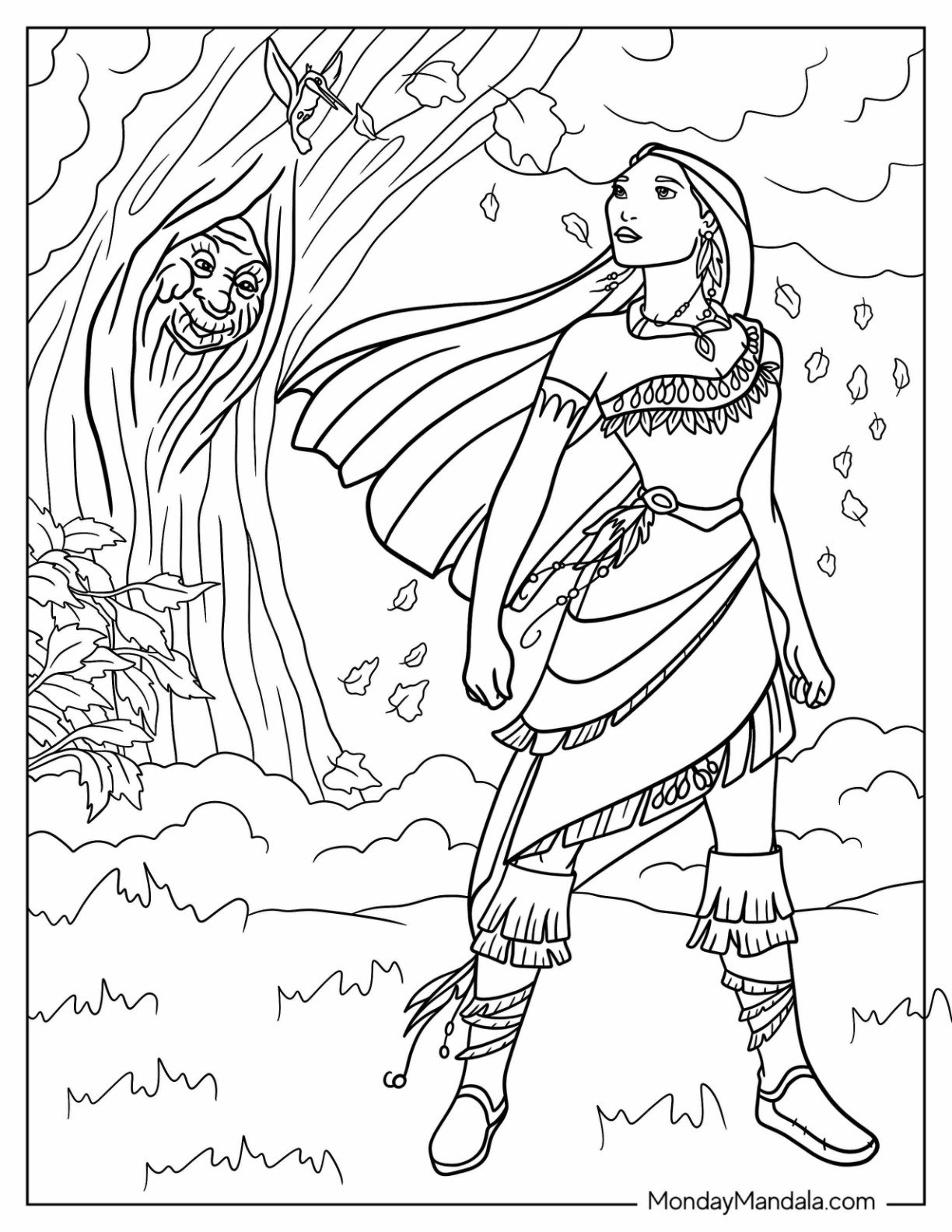 Disney Princess Coloring Page Of Pocahontas With Grandmother Willow