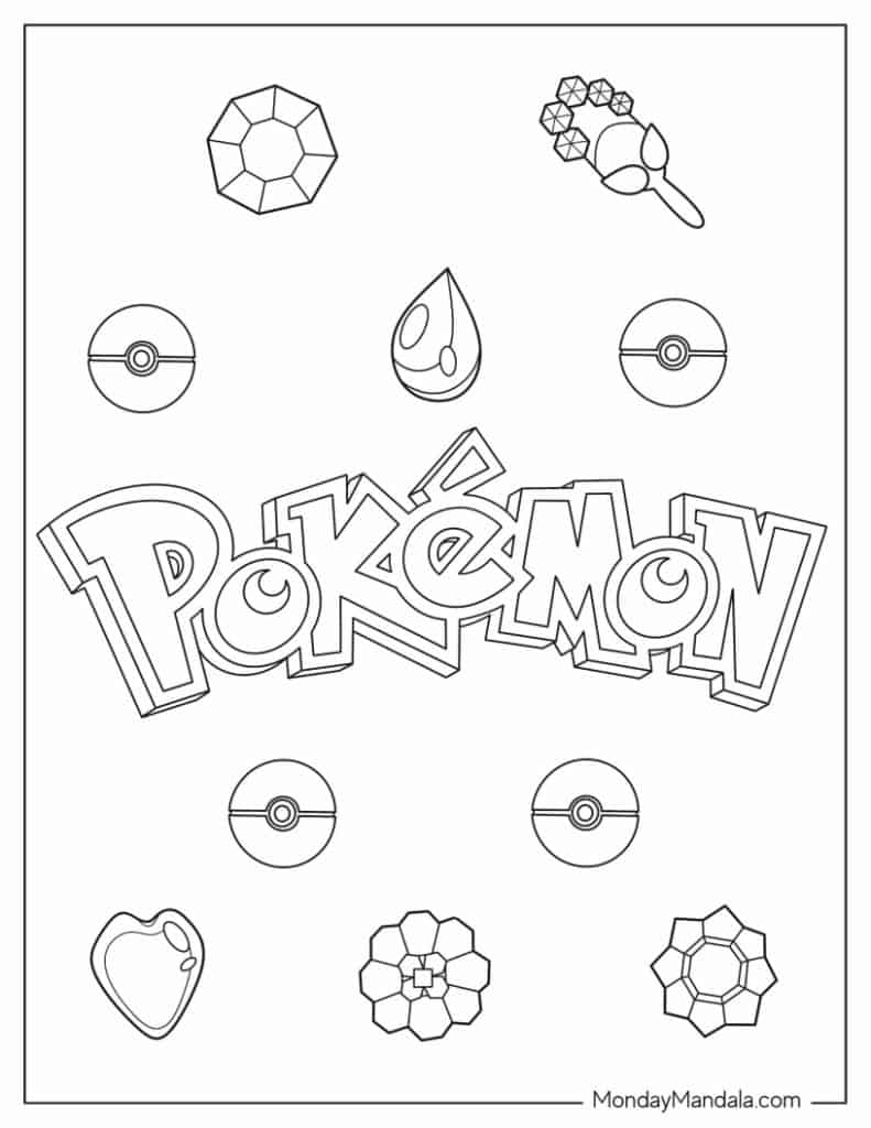 Pokemon Logo With Badges Coloring Sheet