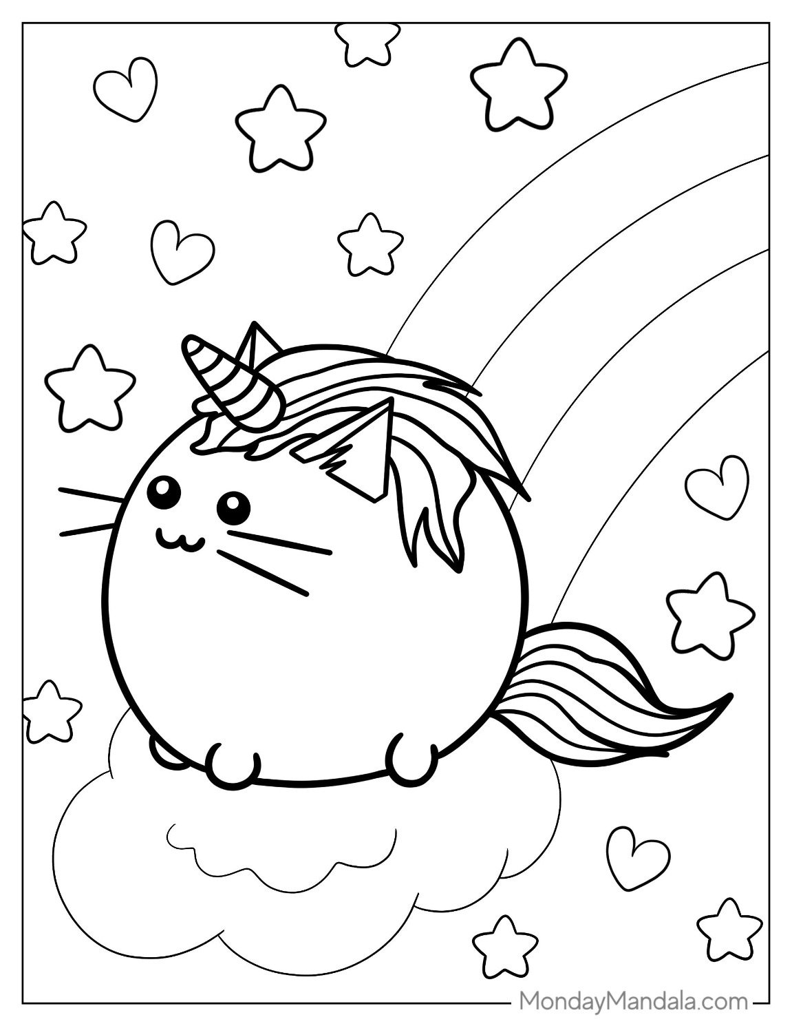 Pusheen Unicorn Coloring Page On Rainbow