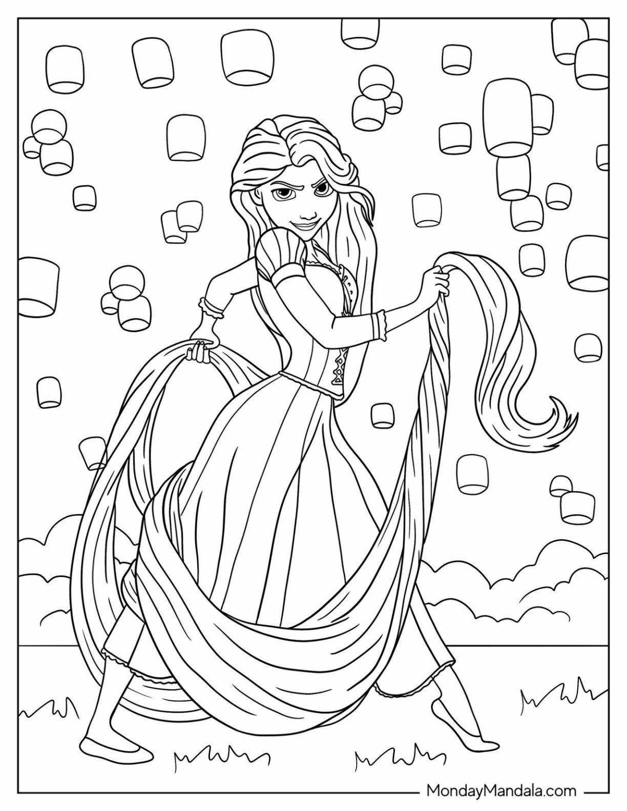 Disney Princess Coloring Page Of Rapunzel In Iconic Pose