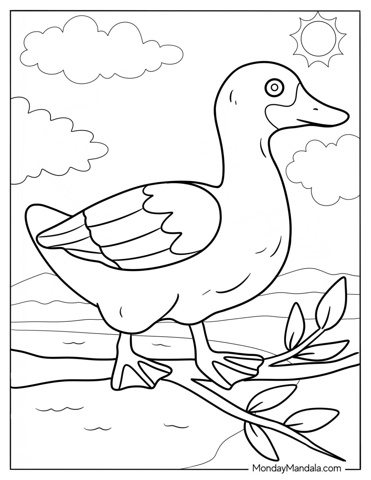 Realistic Duck Under The Summer Coloring Page Of Sun