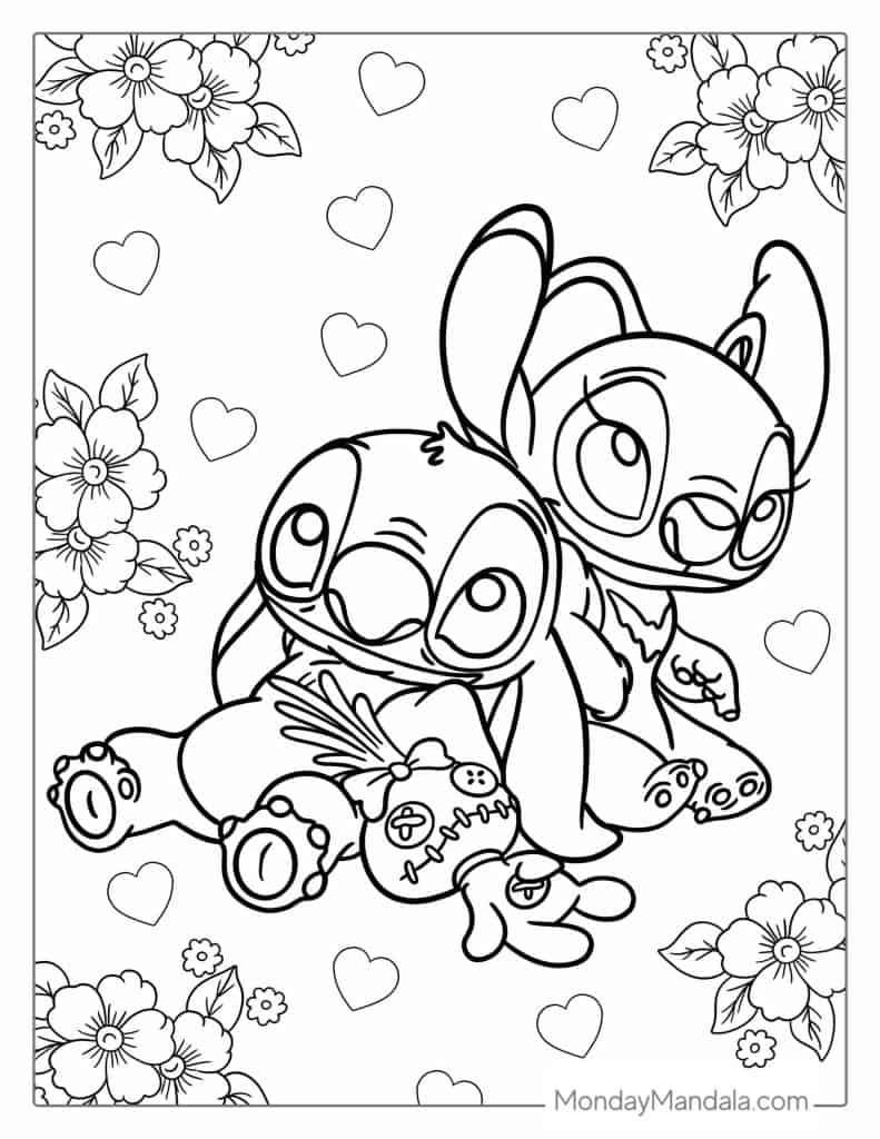 Scrump, Stitch, And Angel Coloring Page