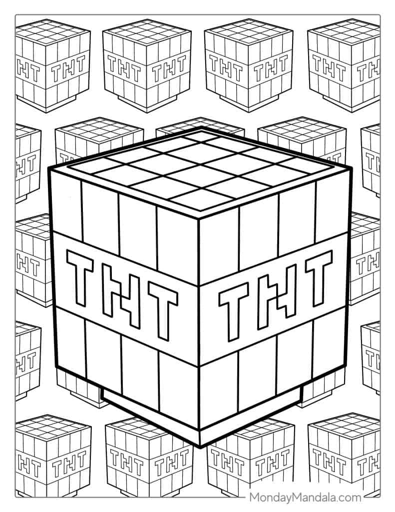 Simple Minecraft TNT Coloring Page