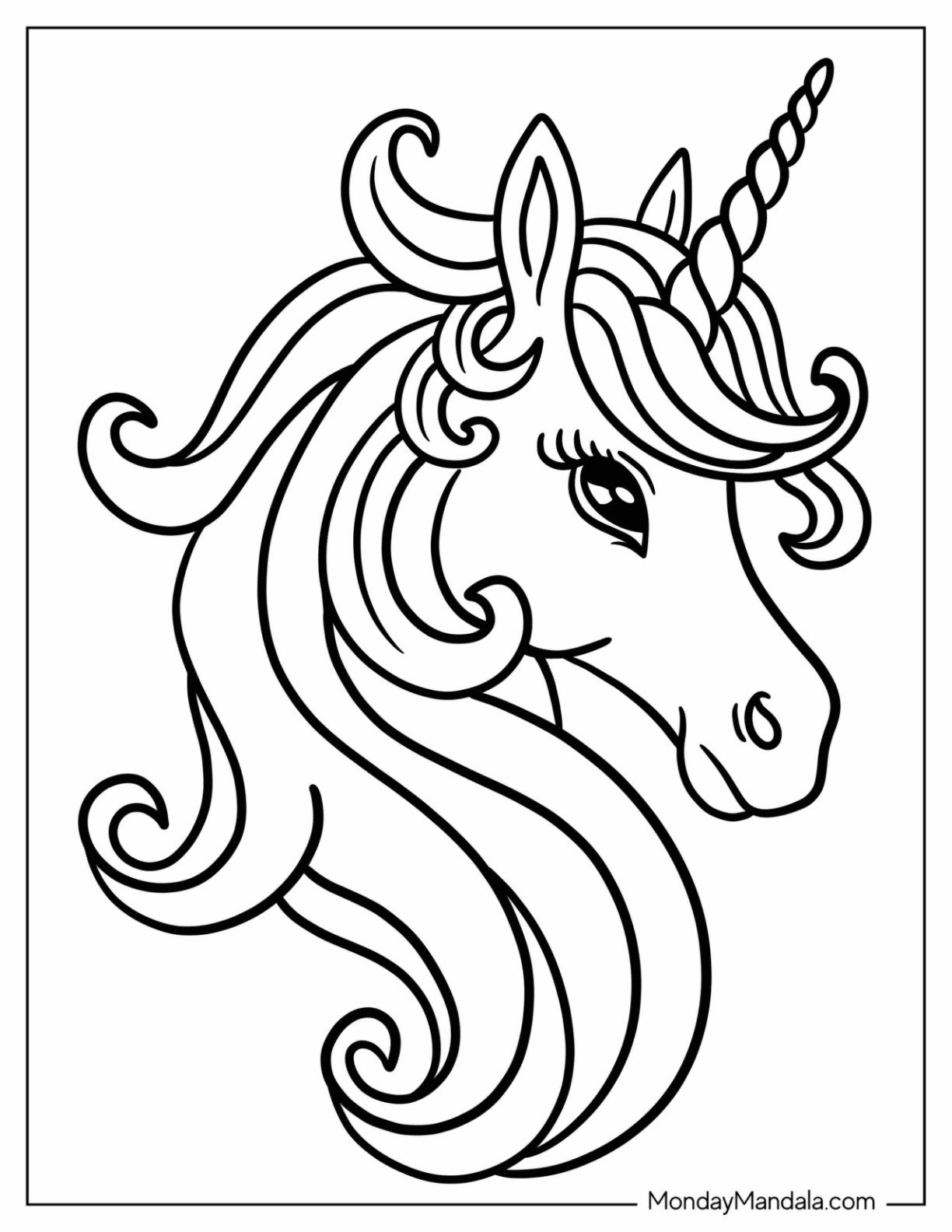 Simple Unicorn Coloring Page With Elegant Curly Mane