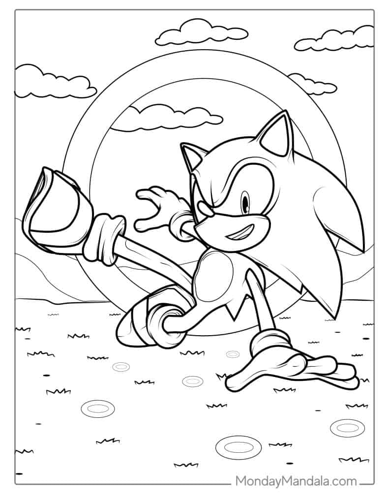 Sonic Jumping Through Ring Coloring Sheet
