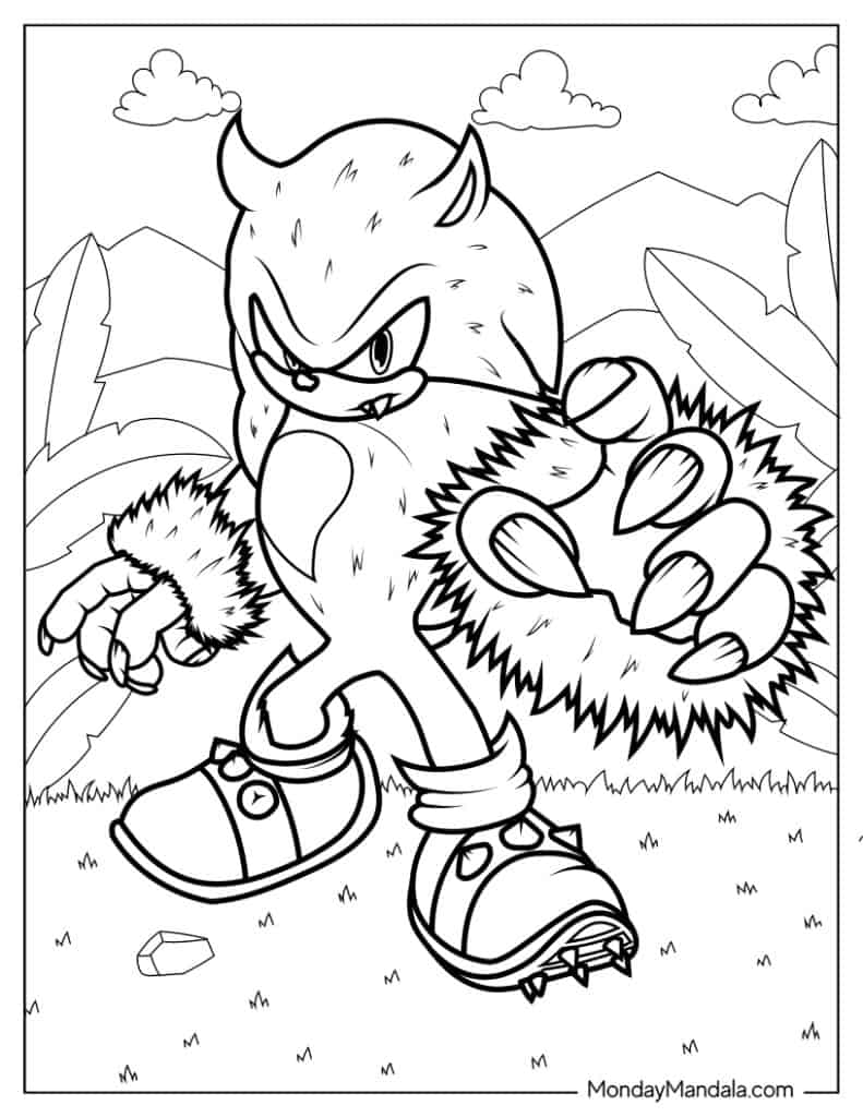 Sonic The Werehog In Fighting Stance Coloring Page