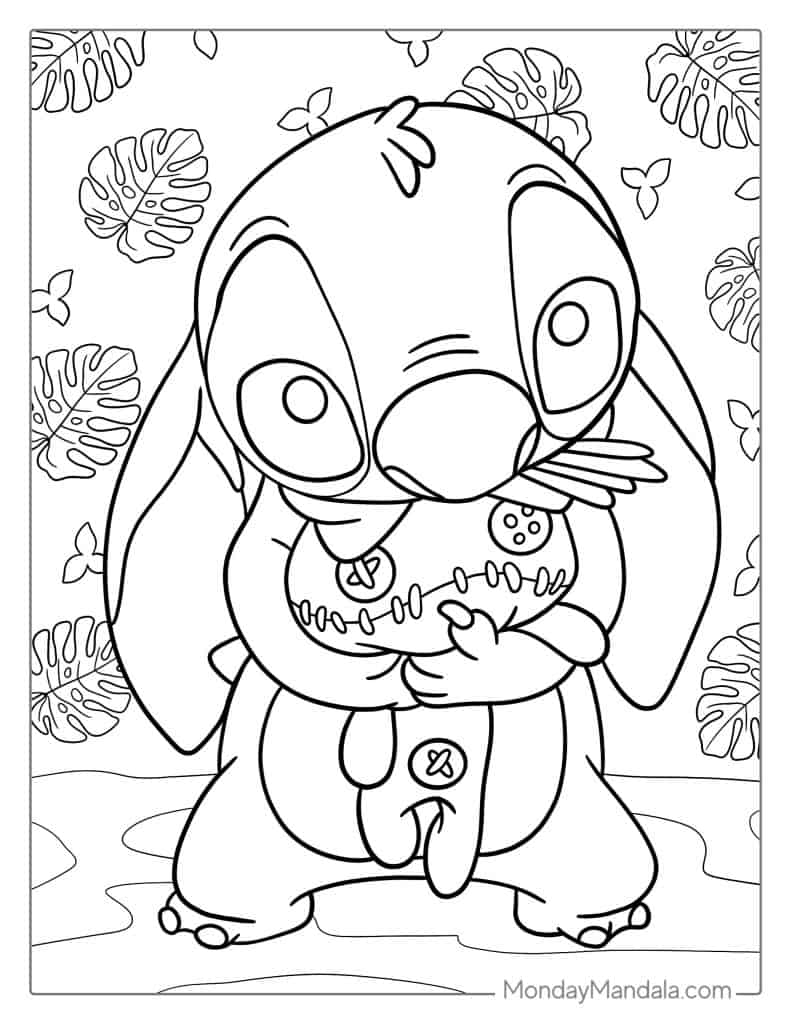 Stitch Cuddling Scrump Doll Coloring Page