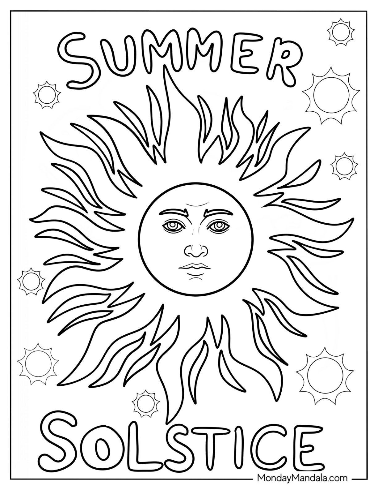 Summer Coloring Page Of Sun With Face