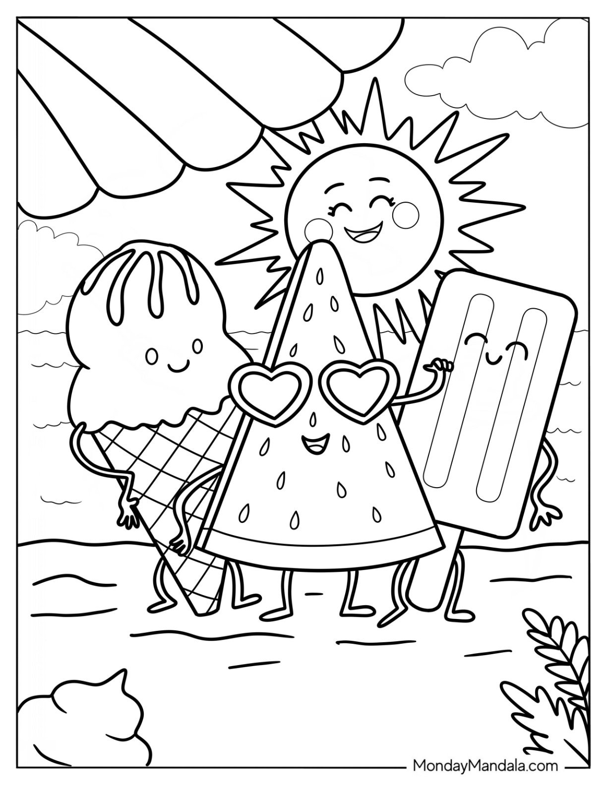 Summer Coloring Page Treats At The Beach For Kids