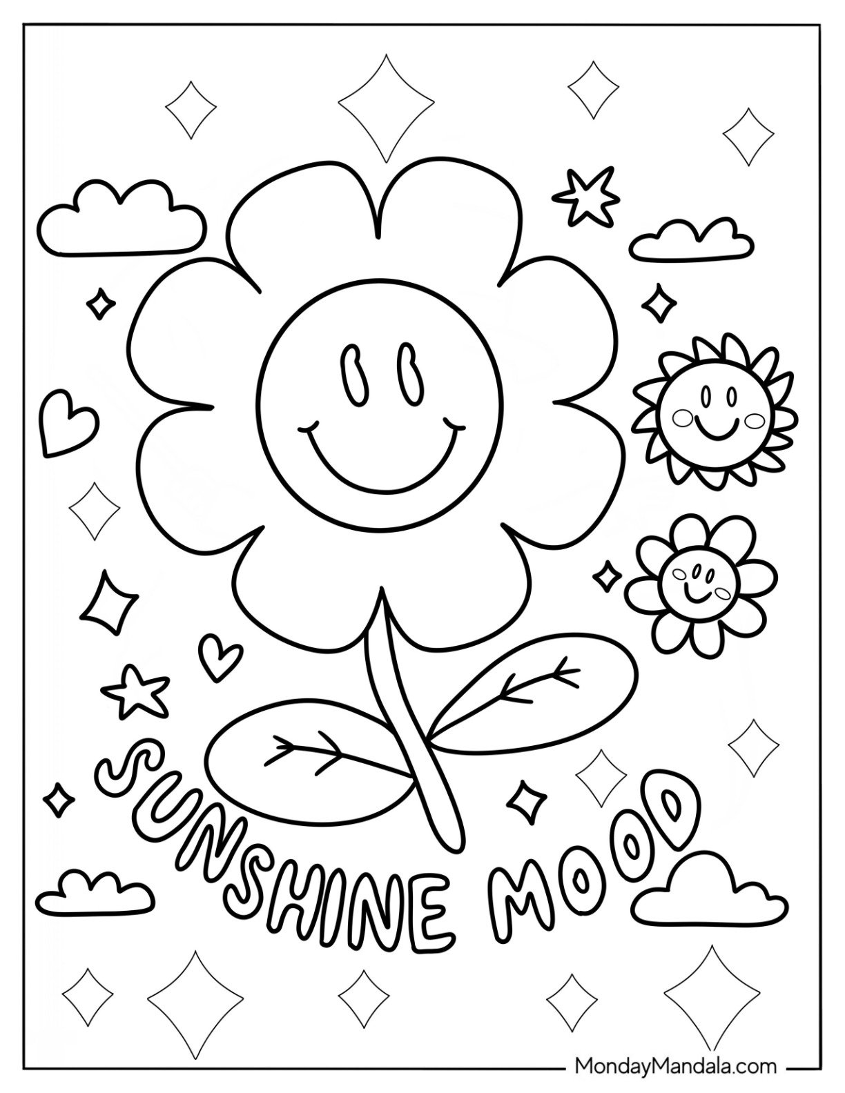 Sunshine Mood Flower Summer Coloring Page For Preschoolers
