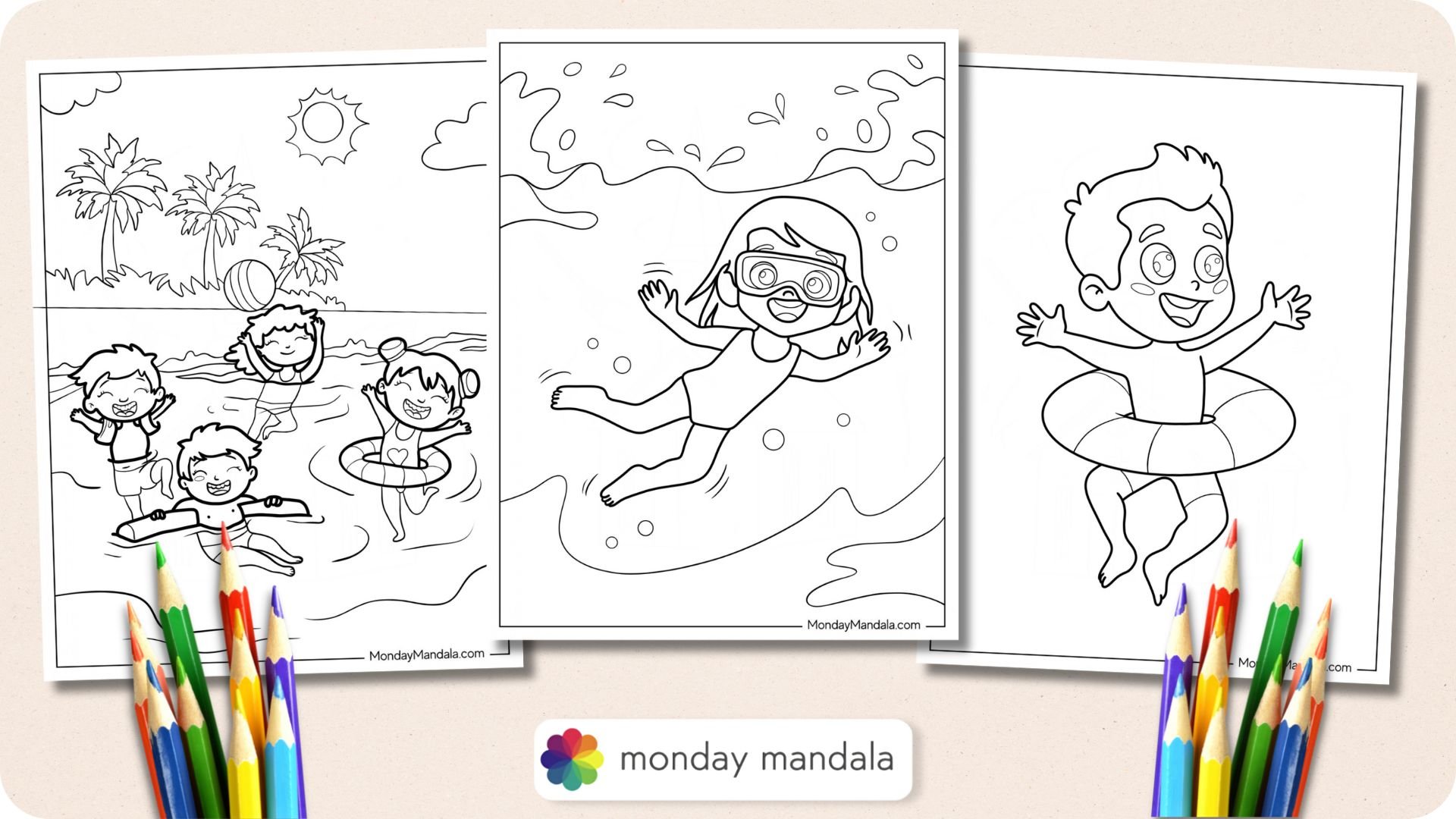 Swimming Coloring Pages Featured Image